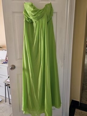 Azazie Lime Green Strapless Chiffon Gown